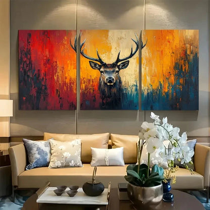 3pcs Abstract Animal Symbolism Elk Metal Print Ready to Hang Art