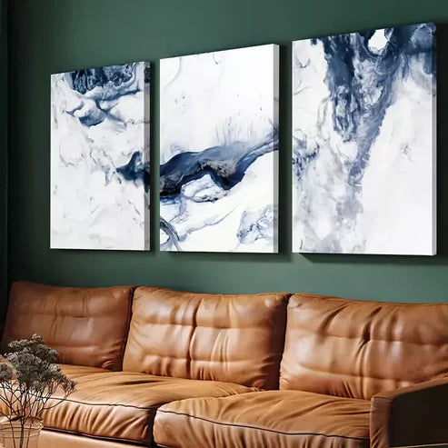 3pcs avy Blue Abstract Ocean Waves Canvas Framed 60x90 cm - High Quality Print 100% Australian Made Wall Canvas Ready to Hang