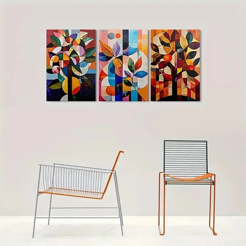 3pcs Colorful Geometric Painting Metal Print Ready to Hang Art