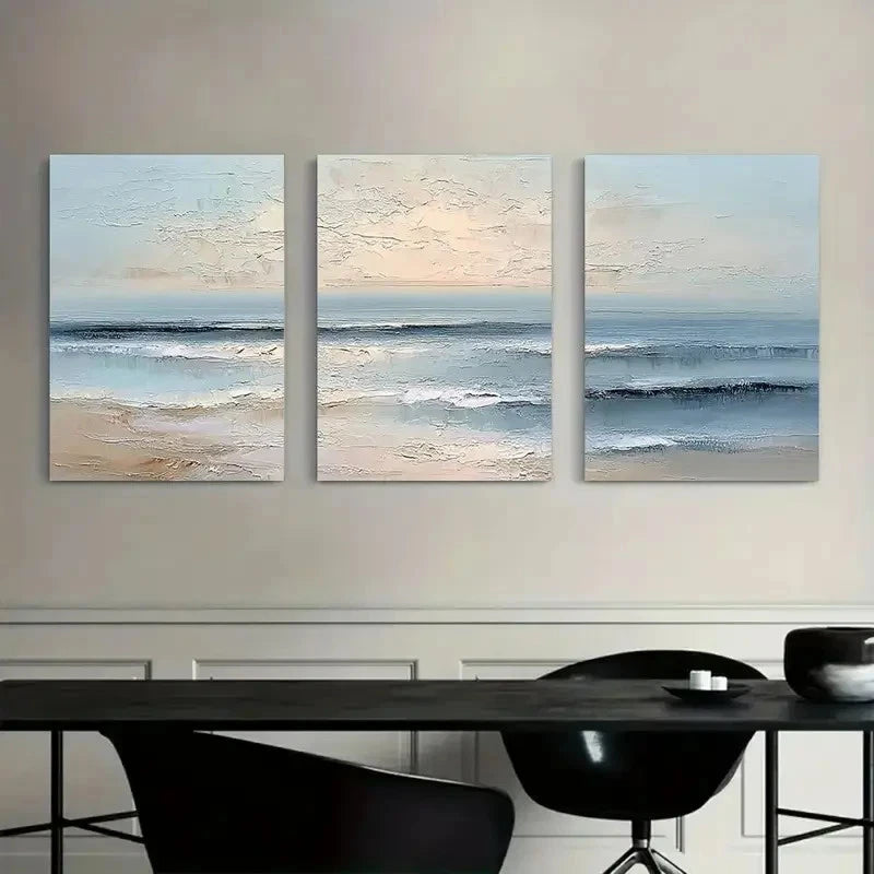 3pcs Beach And Ocean Abstract Painting Metal Print Ready to Hang Art
