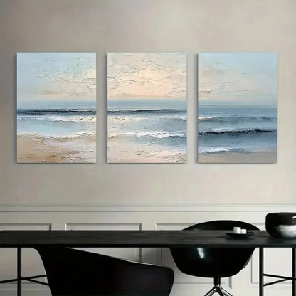 3pcs Beach And Ocean Abstract Painting Metal Print Ready to Hang Art