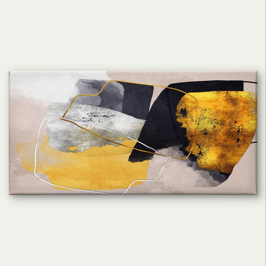 Black, Grey, and Gold Geometric Shape Wall Art Canvas Office Home Framed 120x60cm