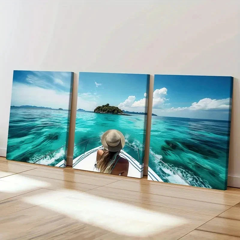 3pcs Australian Torres Strait Islands Travel Wall Art Set Canvas Framed 60x90cm - High Quality Print 100% Australian Made Wall Canvas Ready to Hang