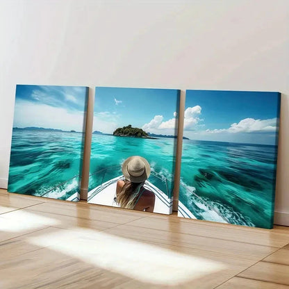 3pcs Australian Torres Strait Islands Travel Wall Art Set Canvas Framed 60x90cm - High Quality Print 100% Australian Made Wall Canvas Ready to Hang