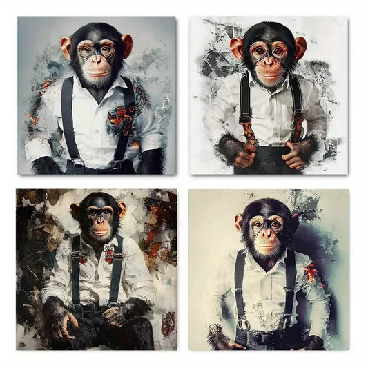 4pcs Chic Black Monkey Wall Art Canvas Framed