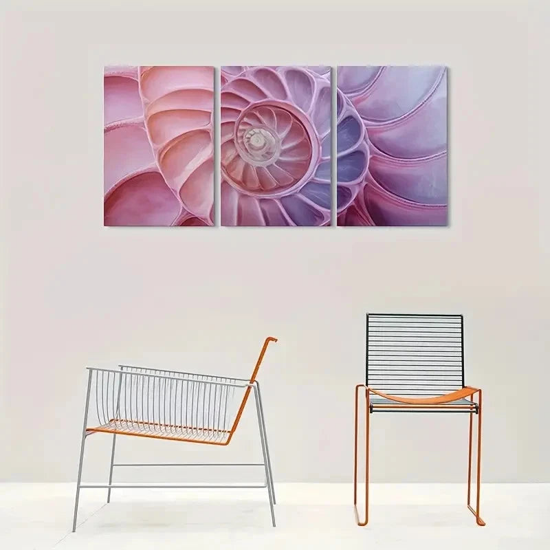 3pcs Abstract Pink Nautilus Shell Metal Print Ready to Hang Art