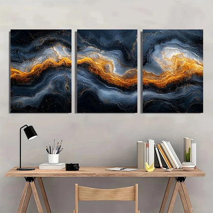 3pcs Silvery Marble Golden Gray Metal Print Ready to Hang Art