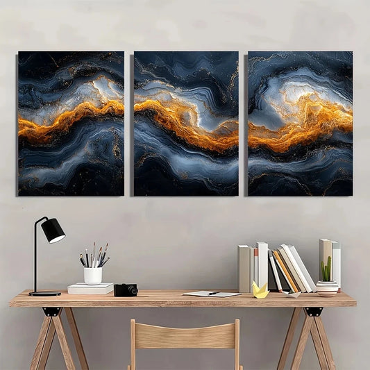 3pcs Silvery Marble Golden Gray Metal Print Ready to Hang Art