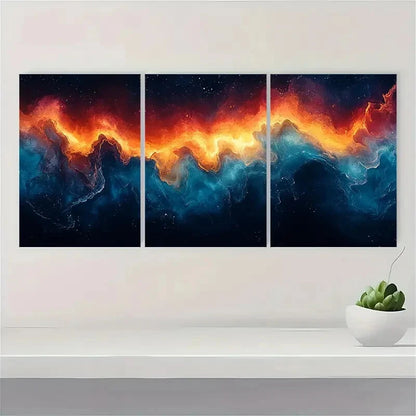 3pcs Art Abstract Oil Prints Aqua Abstract Metal Print Ready to Hang Art