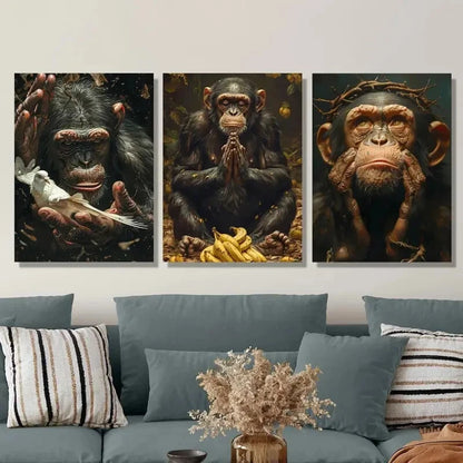 3pcs Artwork, Ink Animal Theme Metal Print Ready to Hang Art