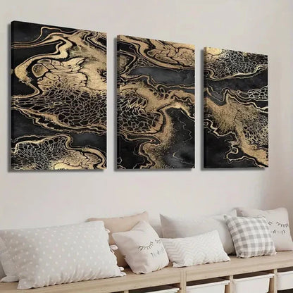 3pcs Abstract Black And Golden Fluid Decor Wall Art Set Canvas Unframed - High Quality Print 100% Australian Made Wall Canvas