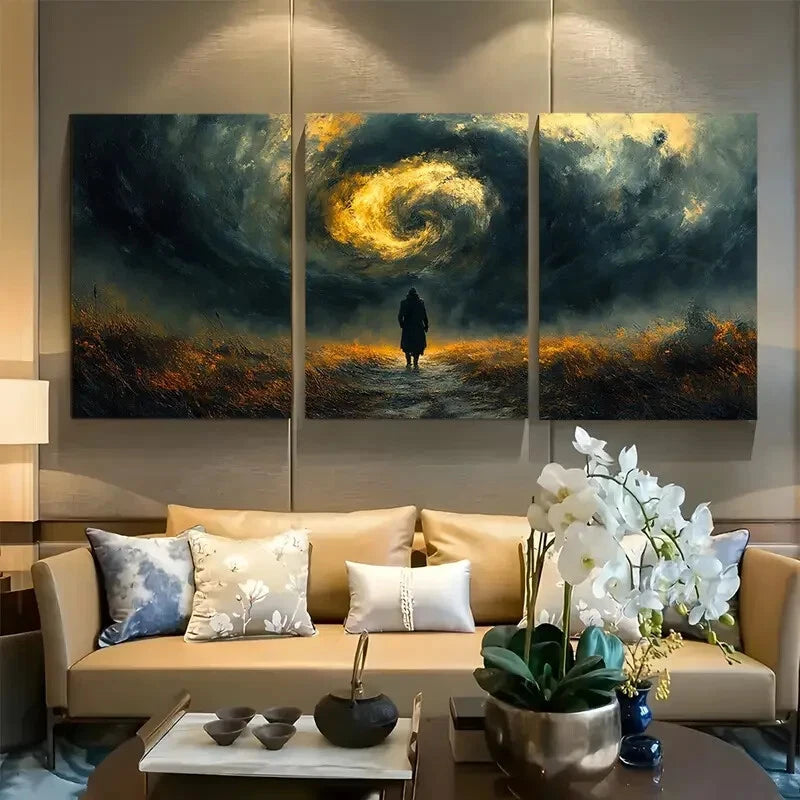 3pcs Lone Traveler Dramatic Stormy Sky Metal Print Ready to Hang Art