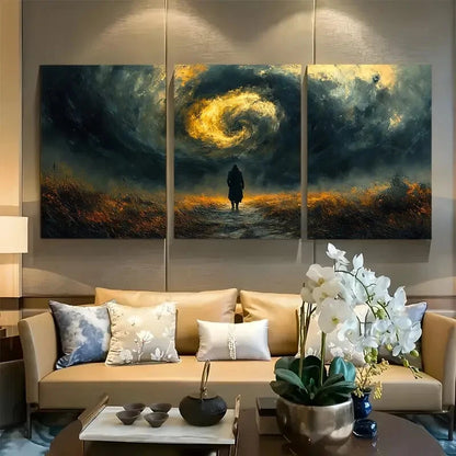 3pcs Lone Traveler Dramatic Stormy Sky Metal Print Ready to Hang Art