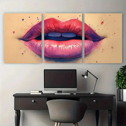 3pcs Pink Red Purple Lips Illustration Metal Print Ready to Hang Art