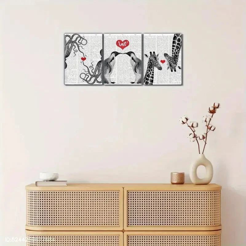 3pcs Decor Octopus Penguin Giraffe Animal Portrait Metal Print Ready to Hang