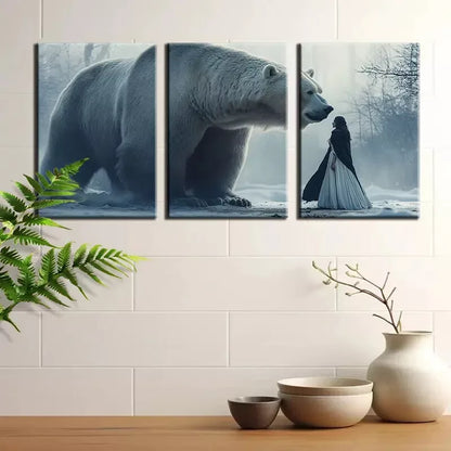 3pcs Dreamy White Bear & Beauty Canvas Framed 40x60cm - High Quality Print 100% Australian Made Wall Canvas Ready to Hang