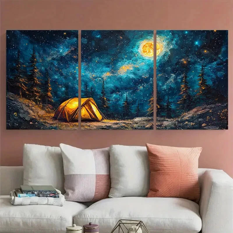 3pcs Magical Wanderlust Glowing Night Galaxy Metal Print Ready to Hang Art