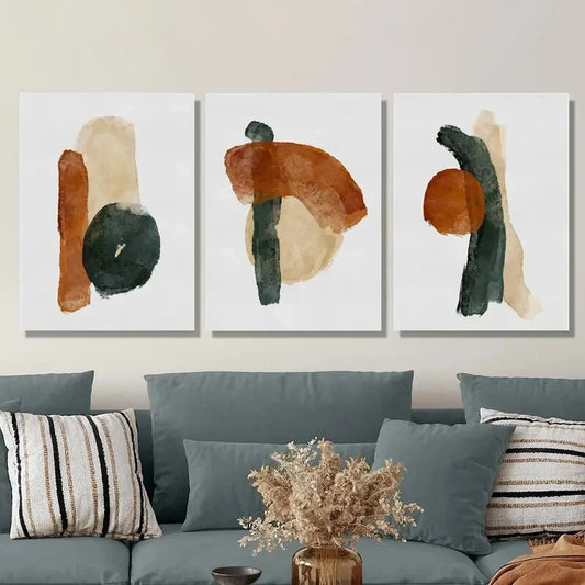 3pcs Abstract Color Terracotta & Beige Tones Metal Print Ready to Hang Art