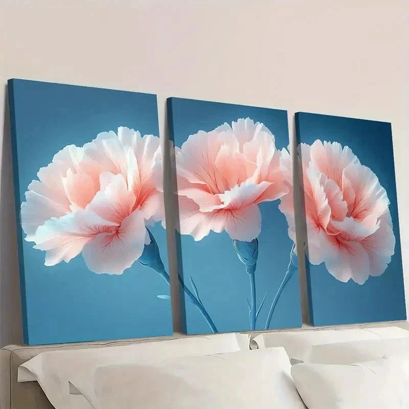 3pcs White Carnation Painting Print EY  Wall Art Set Canvas Framed 50x70cm - High Quality Print 100% Australian Made Wall Canvas Ready to Hang