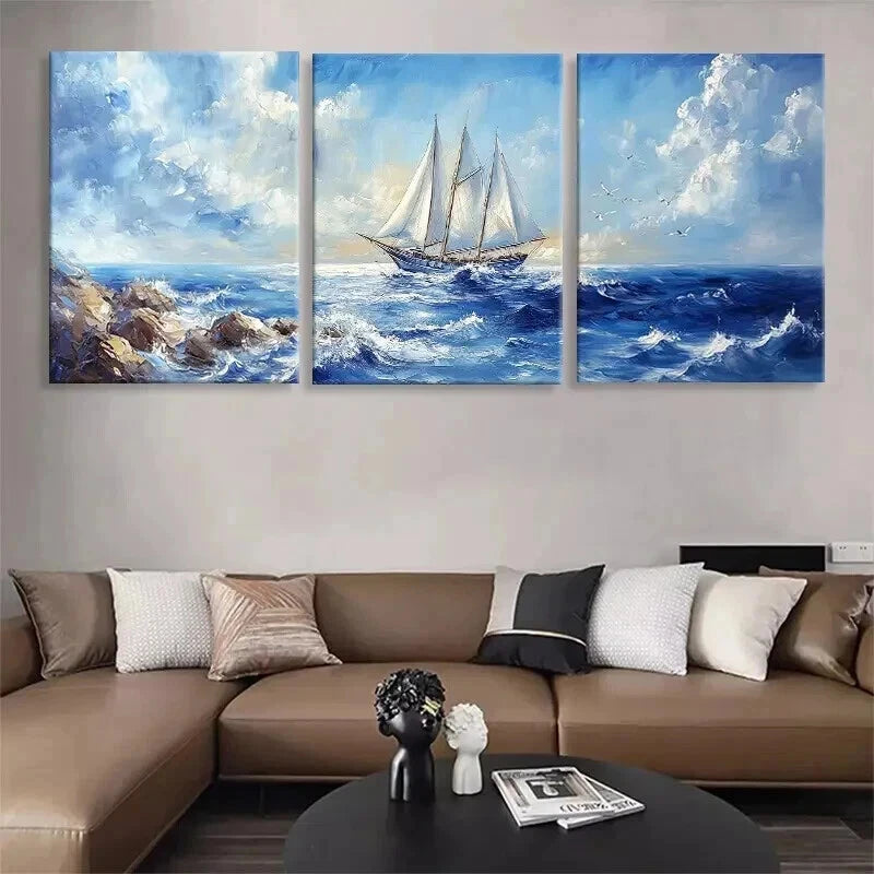 3pcs Nautical Sailing Ship Seascape Perfect Wall Art Set Canvas Framed 40x60cm - High Quality Print 100% Australian Made Wall Canvas Ready to Hang