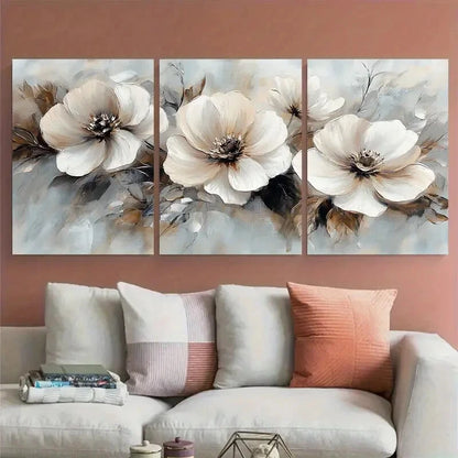 3pcs Romantic Blooms Neutral Tones Flower Metal Print Ready to Hang Art