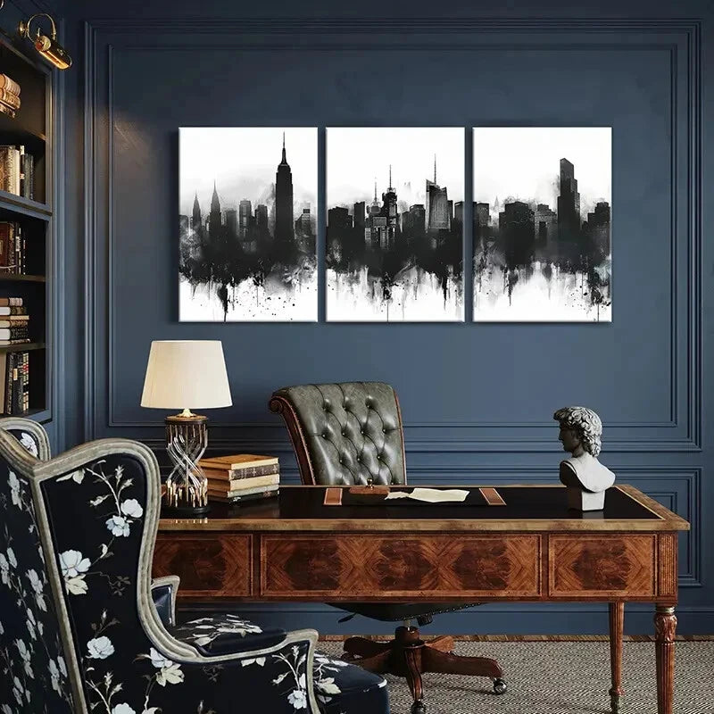 3pcs Cityscape Art Black White Urban Skyline Metal Print Ready to Hang Art