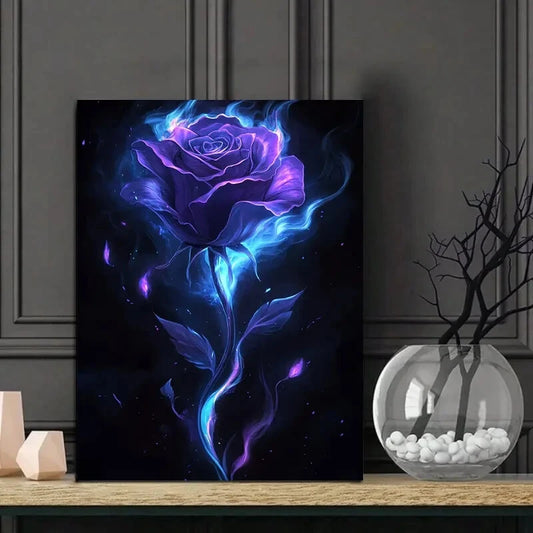 Dark Fantasy Purple Rose Blue Liquid Accents on Dark 40x60cm Metal Print Ready to Hang