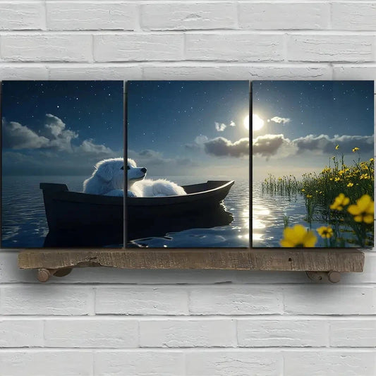3pcs Tranquil Night Sky Flower Field Water Scene Metal Print Ready to Hang Art