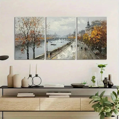3pcs Parisian Street with The Seine River Metal Print Ready to Hang Art