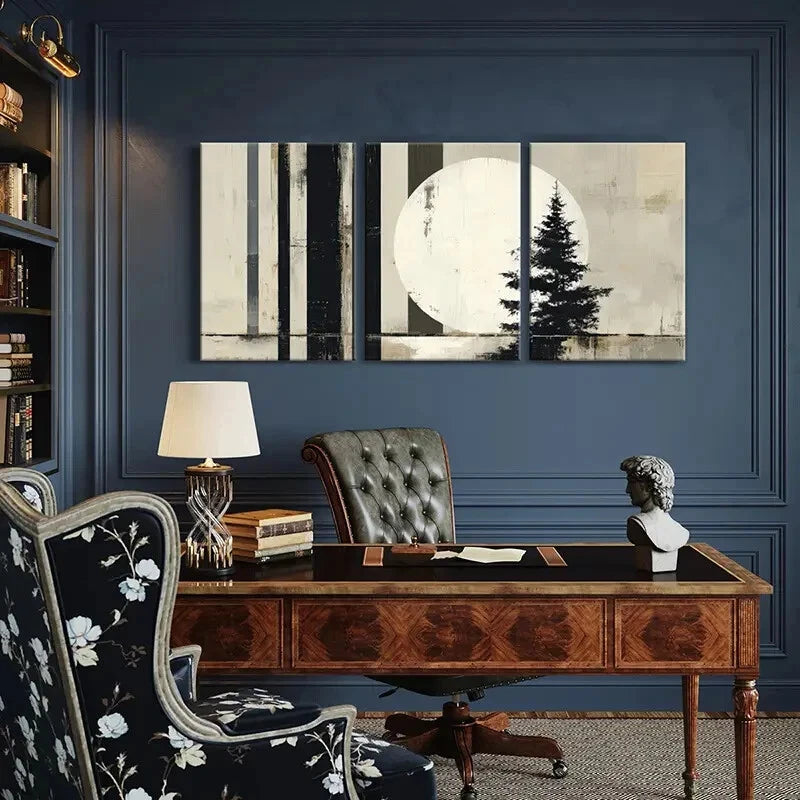 3pcs Abstract Tree Silhouette Minimalist Design Metal Print Ready to Hang Art