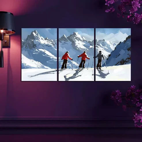 3pcs Alpine Downhill Skiing Canvas Framed 60x90cm - High Quality Print 100% Australian Made Wall Canvas Ready to Hang