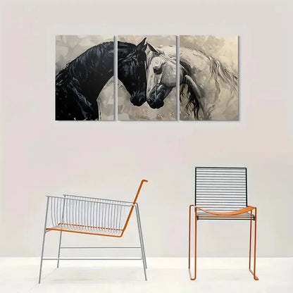 3pcs Modern Abstract Horse Black & White Wall Art Set Canvas Framed 40x60cm - High Quality Print 100% Australian Made Wall Canvas Ready to Hang