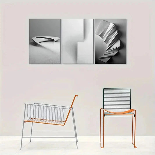 3pcs Modern Abstract Black & White Metal Print Ready to Hang Art