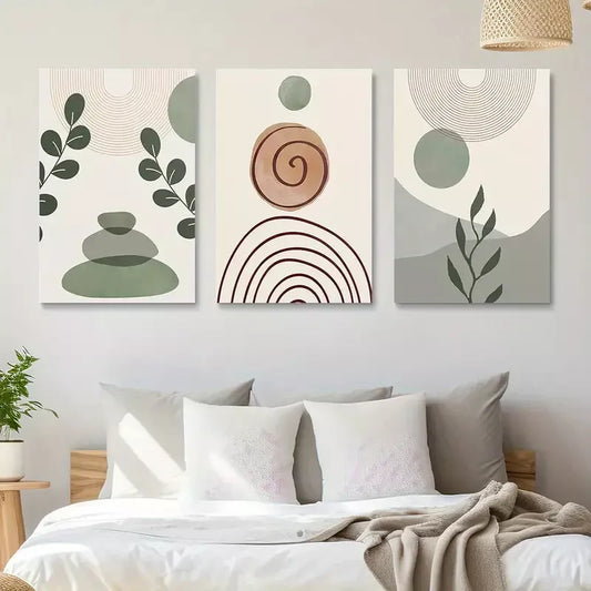 3pcs Abstract Sage Green Bohemian Canvas Framed 40x60cm - High Quality Print 100% Australian Made Wall Canvas Ready to Hang