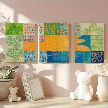 3pcs Swirls Circles & Geometric Patterns Metal Print Ready to Hang Art