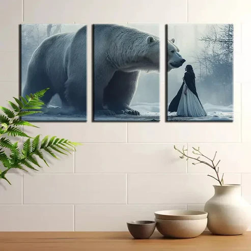 3pcs Dreamy White Bear & Beauty Wall Art Canvas Unframed - High Quality Print 100% Australian Made Wall Canvas