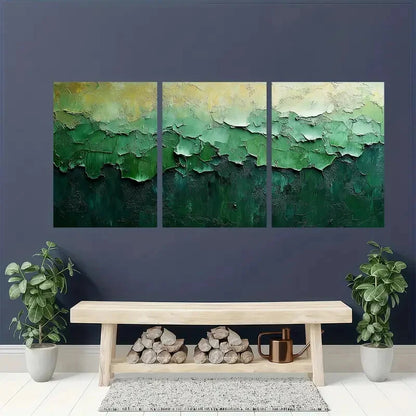 3pcs Green and Gray Abstract Wall Paintings Metal Print Ready to Hang Art