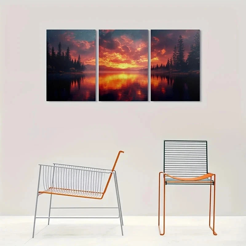 3pcs Serene Forest & Reflective Water Scene Metal Print Ready to Hang Art