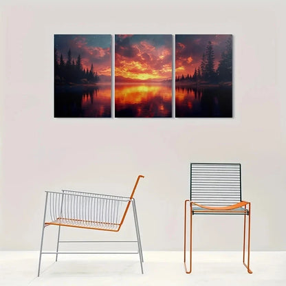 3pcs Serene Forest & Reflective Water Scene Metal Print Ready to Hang Art
