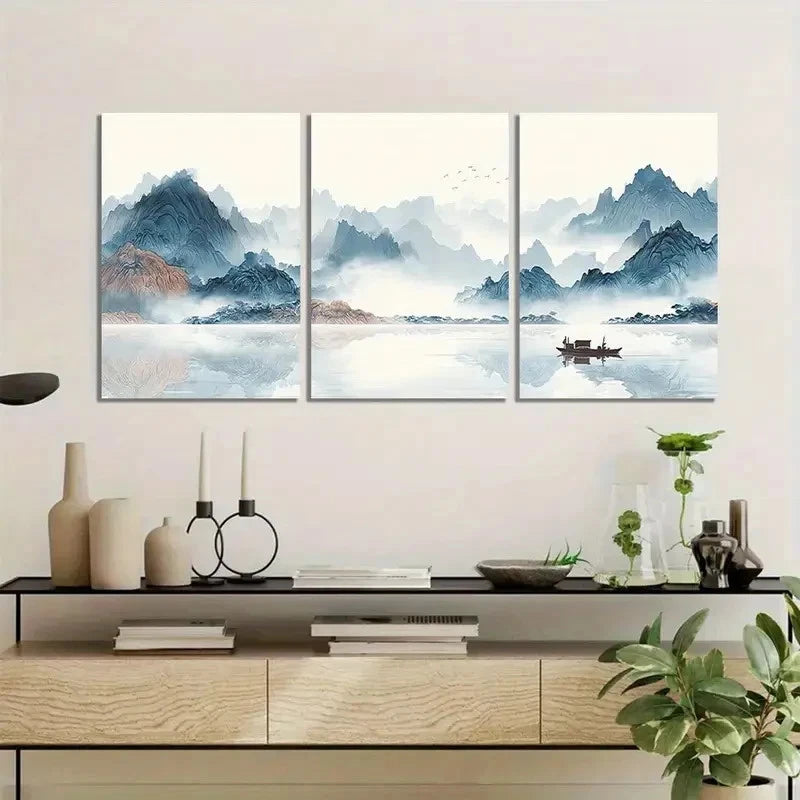 3pcs Abstract Light Pattern Mountain Landscape Metal Print Ready to Hang Art