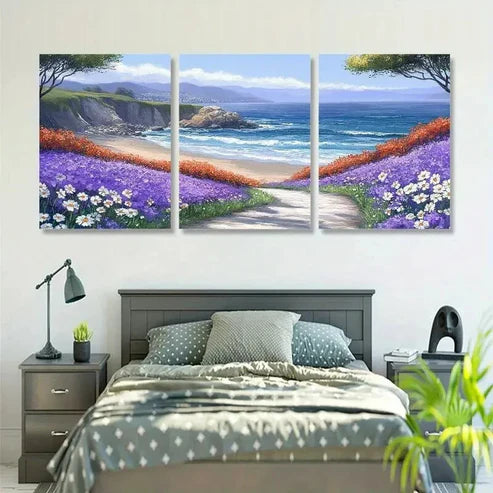 3pcs Blue Ocean & Daisy Wall Art Set Canvas Unframed - High Quality Print 100% Australian Made Wall Canvas