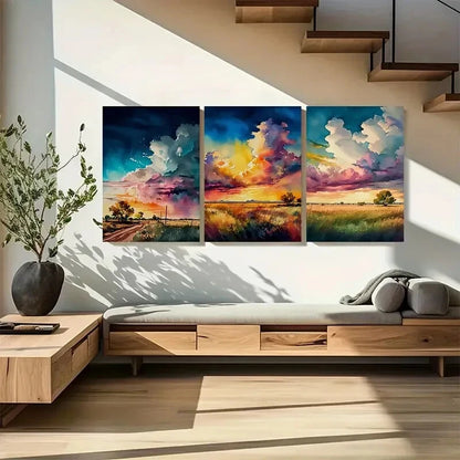 3pcs Abstract Nature Texas Landscape Wall Art Set Metal Print Ready to Hang Art
