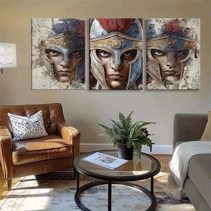 3pcs Intense Spartan Soldier Faces Fear Prefect Wall Art Canvas Unframed - High Quality Print 100% Australian Made Wall Canvas
