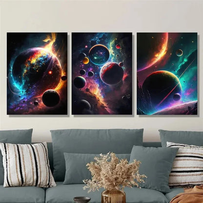 3pcs universe space mural, milky way, Metal Print Ready to Hang Art