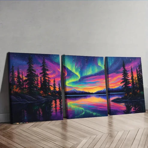 3pcs Aurora Forest Colorful Evening Dark Perfect Wall Art Set Canvas Unframed - High Quality Print 100% Australian Made Wall Canvas