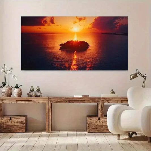 Tropical Island Sunset Sky wall canvas office home room framed 120x60cm - Bella Home Decor