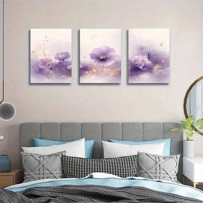 3pcs Watercolor Flower Prints with Golden Accents Metal Print Ready to Hang Art