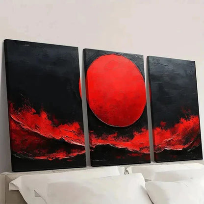 3pcs Red Canvas Art with Black Textured Q E Wall Art Canvas Unframed - High Quality Print 100% Australian Made Wall Canvas