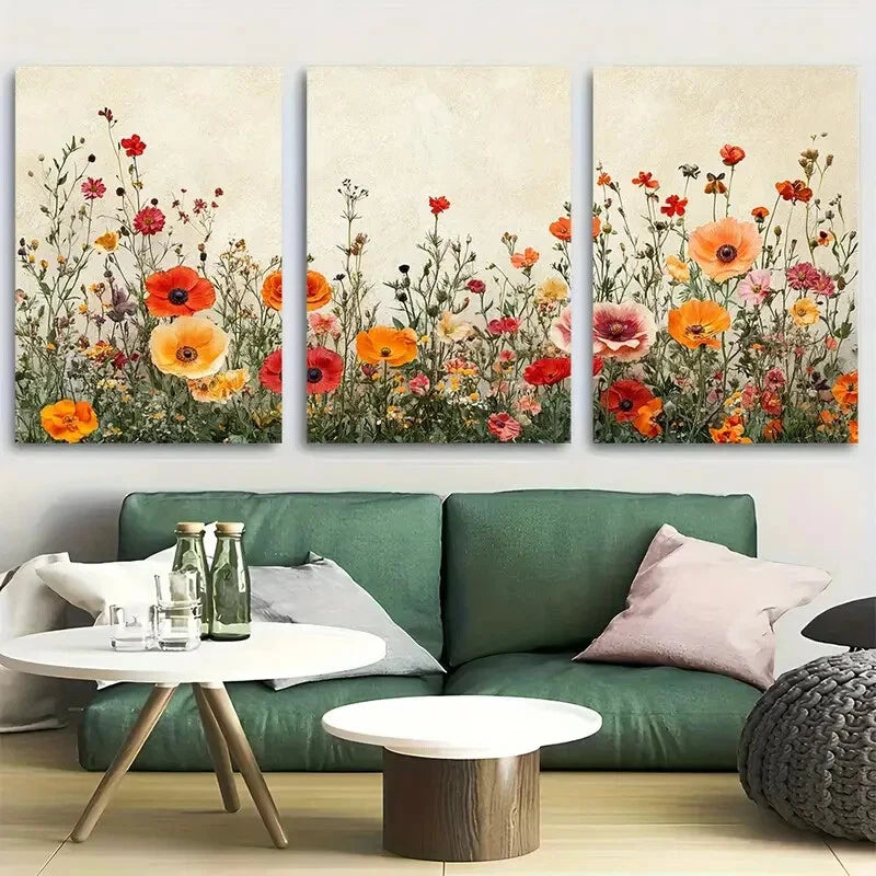 3pcs Wildflower Botanical Minimalist Metal Print Ready to Hang Art
