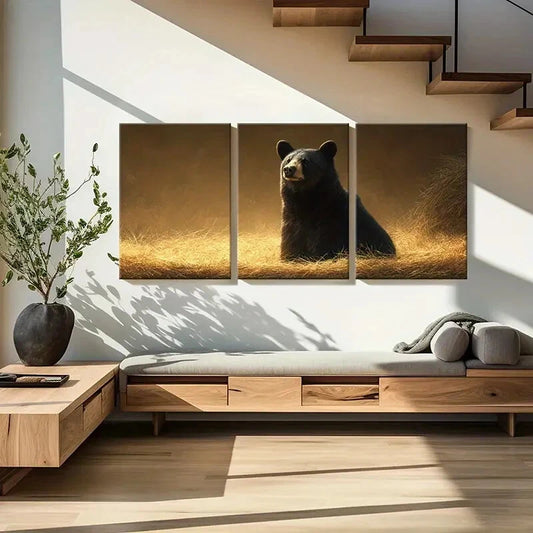 3pcs Artistic Bear Illustration Wildlife Art Metal Print Ready to Hang Art